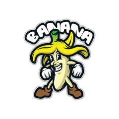 Banana mascot logo design with modern illustration concept style for badge, emblem and tshirt printing. Funny banana illustration.