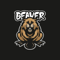 Beaver mascot logo design with modern illustration concept style for badge, emblem and tshirt printing. Cute beaver illustration. - obrazy, fototapety, plakaty