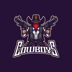 Cowboy mascot logo design with modern illustration concept style for badge, emblem and tshirt printing. Cowboy illustration with guns in hand.