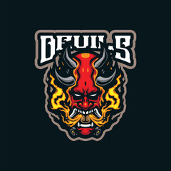Devils mascot logo design with modern illustration concept style for badge, emblem and tshirt printing. Angry devils illustration.