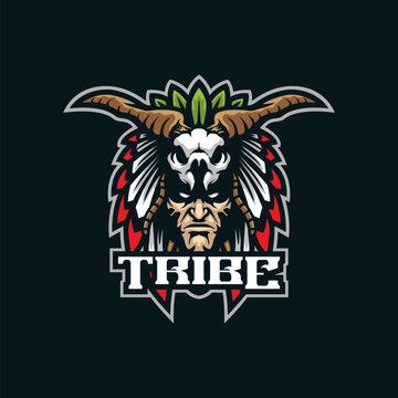 Tribe mascot logo design with modern illustration concept style for badge, emblem and t shirt printing. Tribe head illustration for sport and esport team.