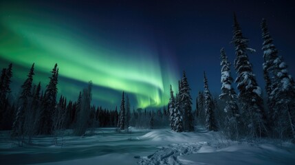 Northern lights in the sky of Alaska. Aurora borealis. Generative AI
