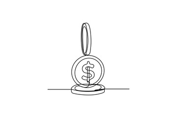 Continuous one-line drawing three dollar coins stacked. Country currency concept. Single line drawing design graphic vector illustration
