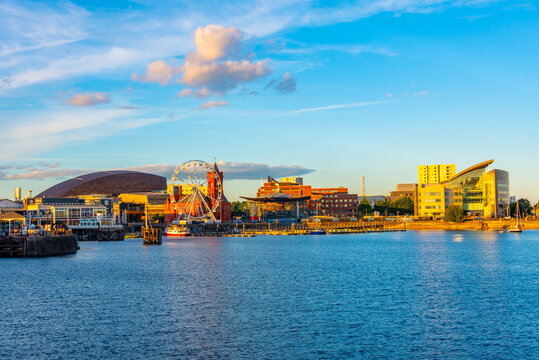 Skyline of Cardiff bay in Wales, UK