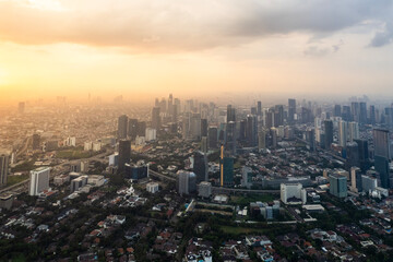 Jakarta Skyline on sudirman street during the golden hour. 