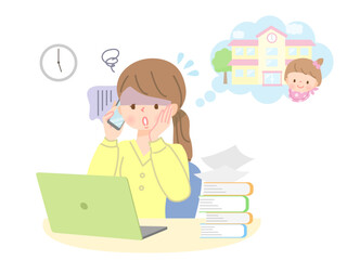 残業で子供の迎えに遅れそうで困っているママ
