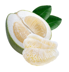 Pomelo Fruit with leaf or shaddock, Bali lemon, or Chinese grapefruit on Isolate white background PNG File.