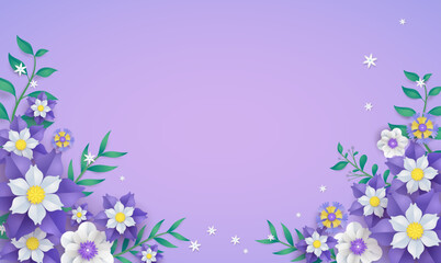 flower paper cut in vector art design with realistic shadows in pastel color tone . Frame or space for add the text label used for a magazine, web, signboard in shopping mall and the other.