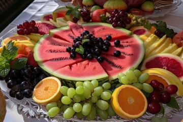 a collection of healthy and fresh fruits in a white plate on the table