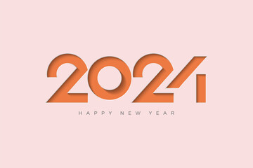 Happy new year 2024 design with paper cut numbers pressed on paper. Design with orange numbers and white paper. Premium design 2024 for calendar, poster, template or poster design.