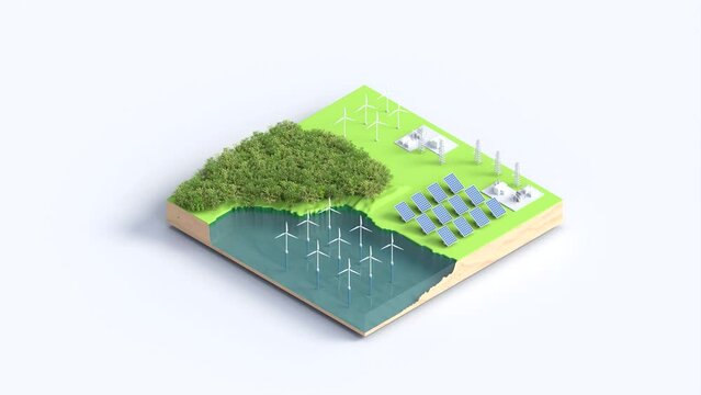 Video Isometric view windmill and solar panels concept