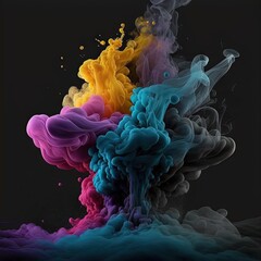 Fototapeta premium Colorful smoke, abstract background, wallpaper. Color bomb. Printable image. High quality. Generative AI