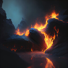 Wildfire burns ground in forest, stock image