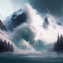 snow avalanche in the mountains, stock image