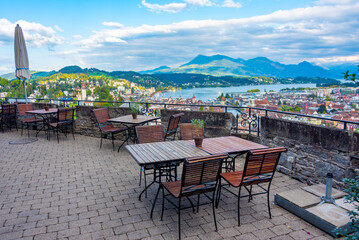 Terrace overlooking Luzern town in Switzerland