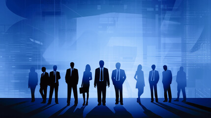 Group Of Business People Silhouette Businesspeople Over Abstract Background