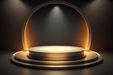  Round golden podium illuminated by searchlights