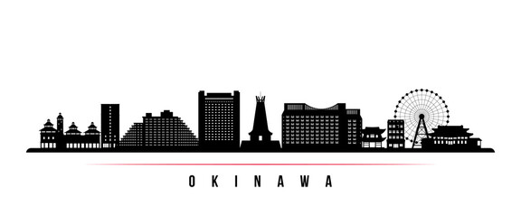 Okinawa skyline horizontal banner. Black and white silhouette of Okinawa, Japan. Vector template for your design.