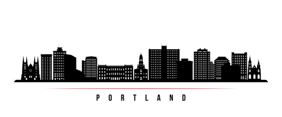 Portland skyline horizontal banner. Black and white silhouette of Portland, Maine. Vector template for your design. - 586046570