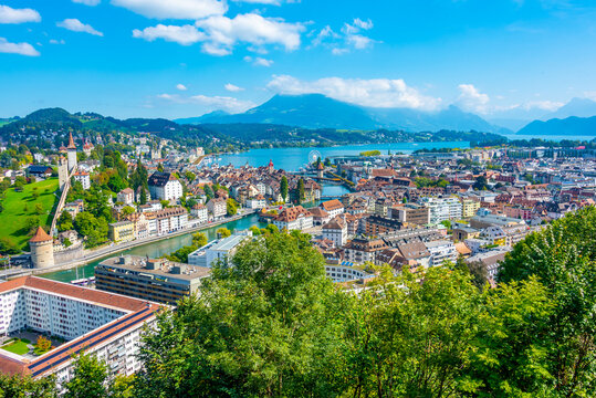 Panorama view of Luzern from Guetsch palace
