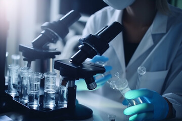 Healthcare professionals, including physicians, nursing assistants, and laboratory researchers, work together as a team to provide medical services using cutting-edge technology. 