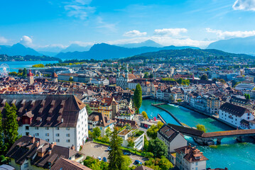 Aerial view of Swiss town Luzern and jesuit church