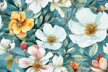 Obraz premium vibrant bouquet of white and yellow flowers set against a striking blue backdrop created with Generative AI technology
