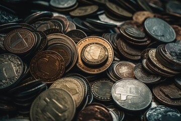 stack of various coins from different countries and denominations created with Generative AI technology