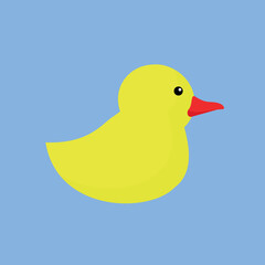 Yellow rubber duck on a blue background. Vector illustration in flat style.