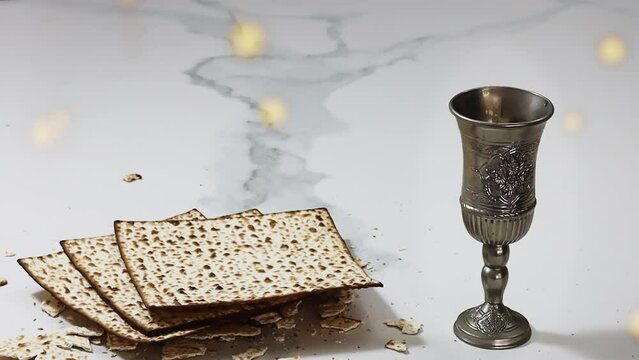 Jewish Passover Matzah and Kosher Red Wine. Jewish holiday Passover is called in Israel - Pesach. Video concept: Passover Seder, Pesach holiday