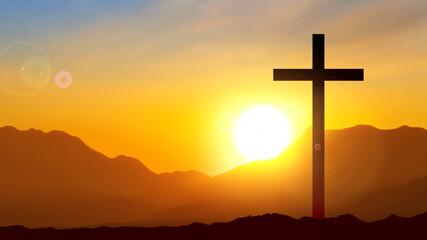 Good Friday. Friday before Easter. Christian cross against the sunset. EPS10 vector