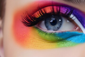 rainbow eyeshadow closeup on eye, made with generative ai