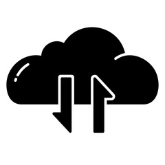 Data traffic icon on cloud computing in black outline style