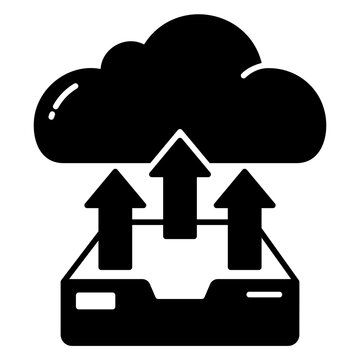 Data upload icon from storage to cloud computing server in black  style