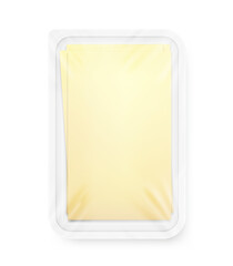 Tray container mockup with slice cheese. Vector illustration isolated on white background. Ready for use in your design. EPS10.	