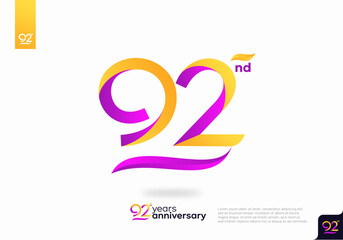 Fototapeta na wymiar Number 92 logo icon design, 92nd birthday logo number, 92nd anniversary.