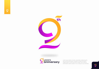 Number 9 logo icon design, 9th birthday logo number, 9th anniversary.