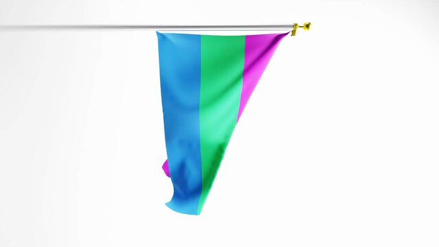 Vertical video of Polysexual Pride Flag flapping against white background; 3D