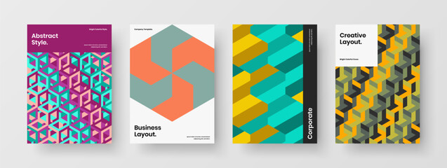 Simple mosaic pattern handbill layout set. Original book cover vector design concept bundle.