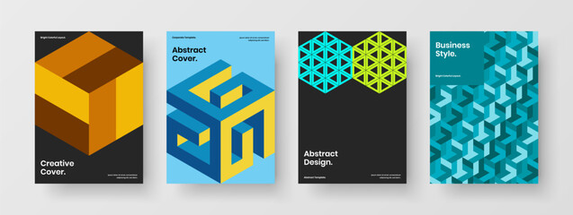Fresh mosaic tiles magazine cover concept set. Simple pamphlet A4 vector design template collection.