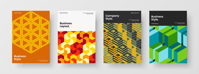 Naklejka premium Colorful brochure design vector concept set. Bright mosaic pattern handbill template collection.