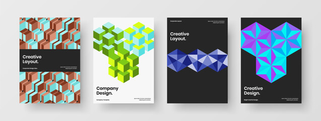 Clean pamphlet design vector template collection. Vivid geometric tiles flyer concept bundle.