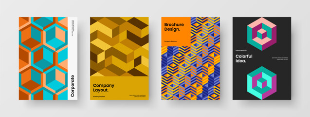 Amazing mosaic pattern booklet template set. Colorful company brochure design vector concept bundle.