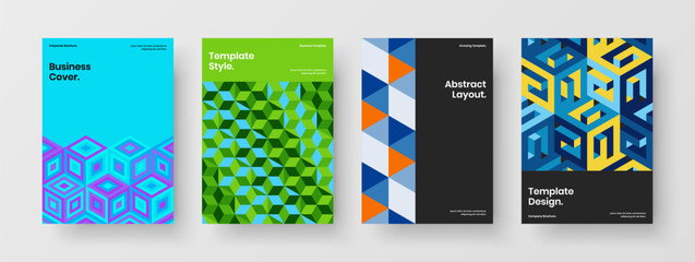 Simple mosaic shapes booklet concept composition. Vivid placard design vector illustration bundle.