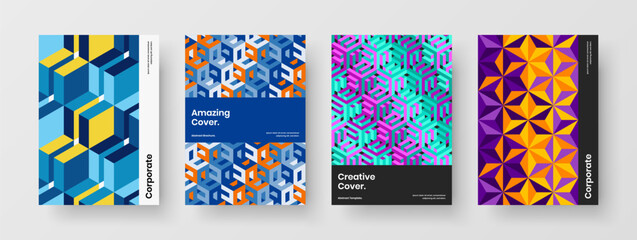 Fototapeta na wymiar Fresh geometric tiles brochure template bundle. Amazing catalog cover A4 design vector concept composition.