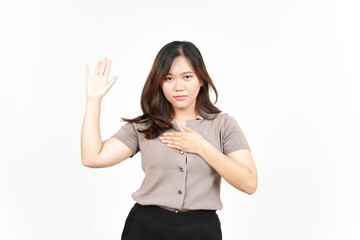 Swearing Gesture, Make an Oath Of Beautiful Asian Woman Isolated On White Background