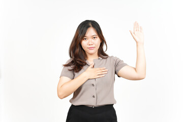 Swearing Gesture, Make an Oath Of Beautiful Asian Woman Isolated On White Background