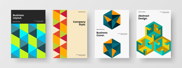 Creative corporate identity A4 vector design layout set. Original geometric hexagons handbill template composition.