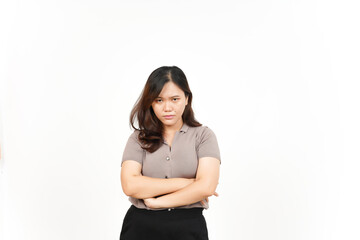 Folding arms with angry face Of Beautiful Asian Woman Isolated On White Background