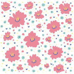 seamless pattern with flowers and mini hearts